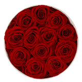 12 Preserved Rose in a Box Real Roses That Last a Year Preserved Flowers for Delivery Prime Gift for Her Valentines Day Mother Day (Red Roses, round White PU Leather Box)